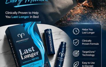 Promescent Delay Spray bottle and product features graphic