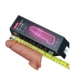 Brown reusable silicone sleeve measured with tape beside reinforcing sleeve package