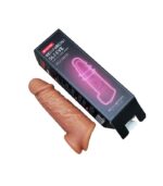 Brown realistic vein reusable silicone sleeve displayed beside its reinforcing sleeve package