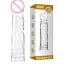 Clear reusable crystal textured sleeve with solid head tip beside box