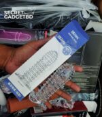 Clear extra dotted ribbed reusable sleeve held beside its blue and white retail box