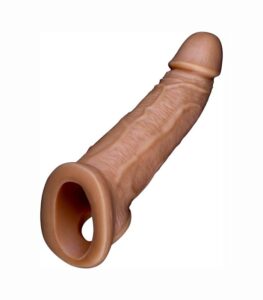Jambu condom JB07, brown vein-textured silicone sleeve with base opening and lower loop