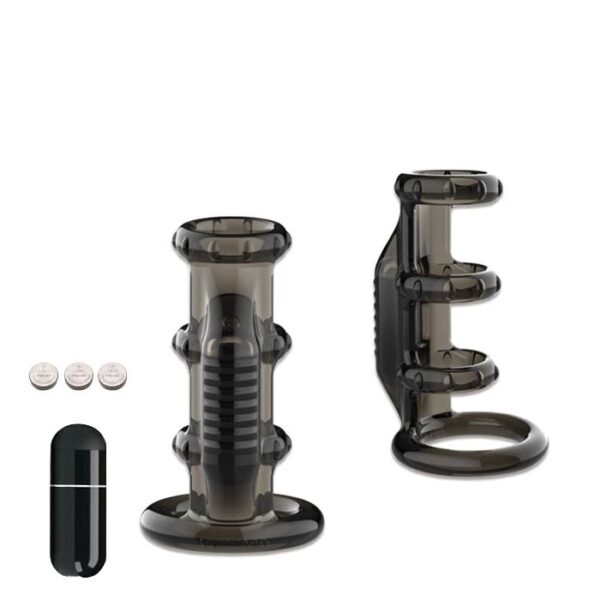 Black multi-ring vibrating cock ring with bullet vibrator and batteries