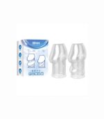 Two clear MC06-B reusable delay cap sleeves beside blue and white package