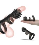 Reusable black spiked dotted penis ring for men with textured design